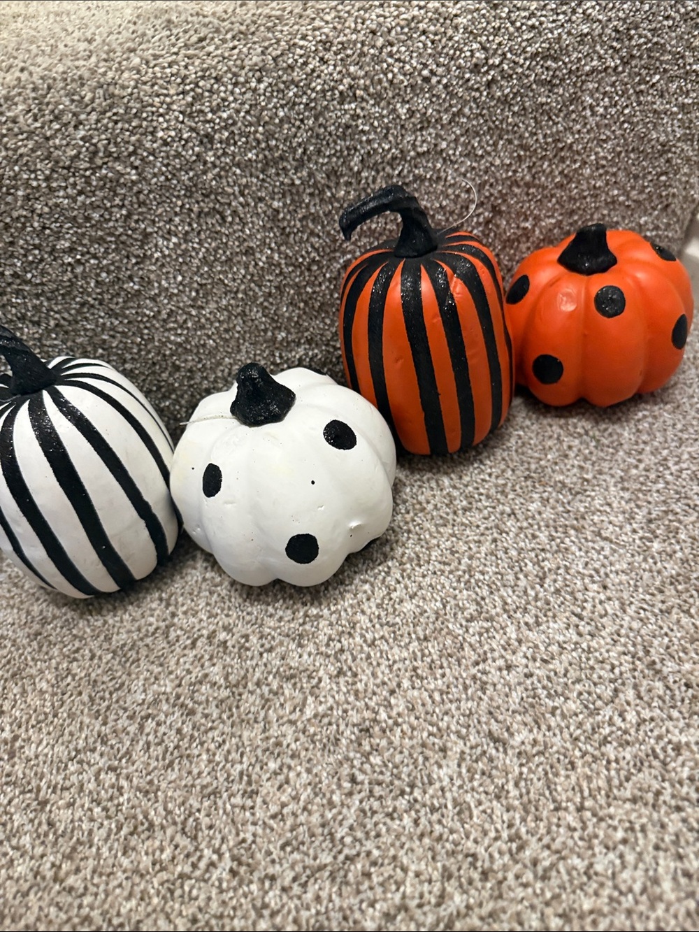 Decorative Polka Dot and Striped Pumpkin Set - Orange & White set of 4